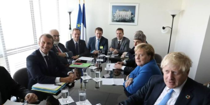 Macron, Merkel und Johnson in New York. johnson macron merkel