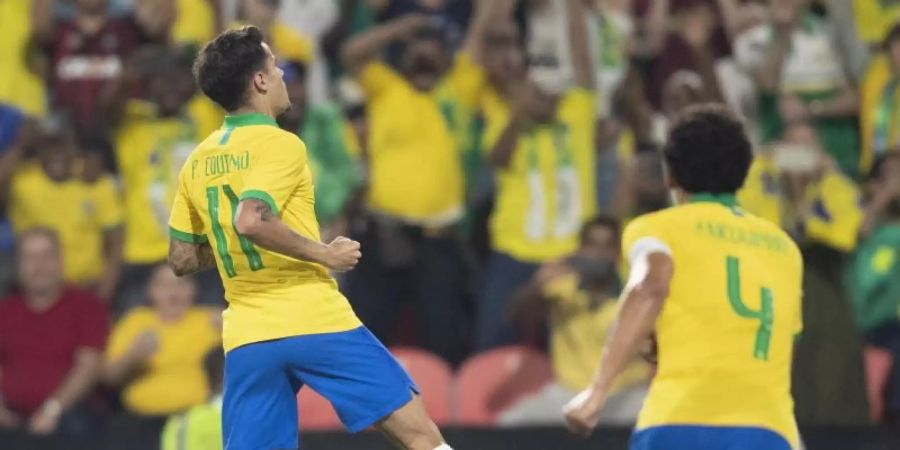 Bayern-Profi Philippe Coutinho (l) hatte mit Brasilien gegen Südkorea Grund zum Jubeln. Foto: Lucas Figueiredo/CBF Official/dpa