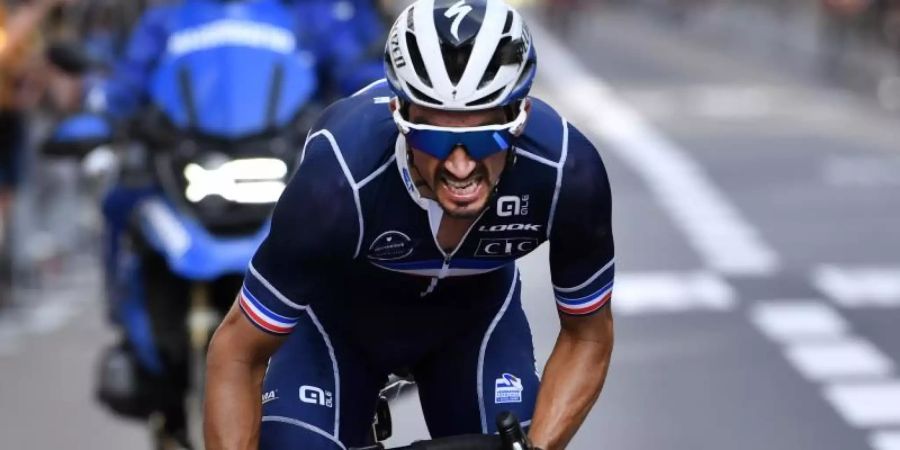Julian Alaphilippe gewann erneut die Strassenrad-WM. Foto: Pool Kristof Ramon/BELGA/dpa