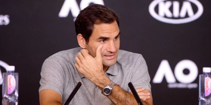 Roger Federer an einer Pressekonferenz an den Australian Open. Federer