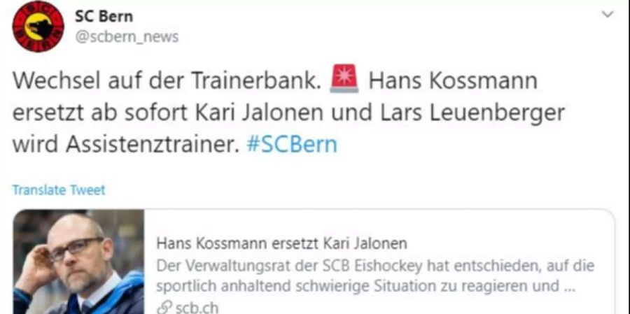 Der SCB gibt die Entlassung von Kari Jalonen bekannt.