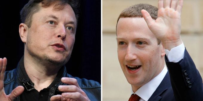 Twitter-Chef Elon Musk und Mark Zuckerberg, Geschäftsführer von Facebook. Elon Musk und Mark Zuckerberg