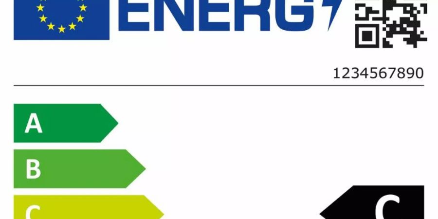 Das neue EU-Energielabel für Waschmaschinen, ohne Hersteller. Es gilt ab dem 1. März. Foto: -/BMWI/dpa