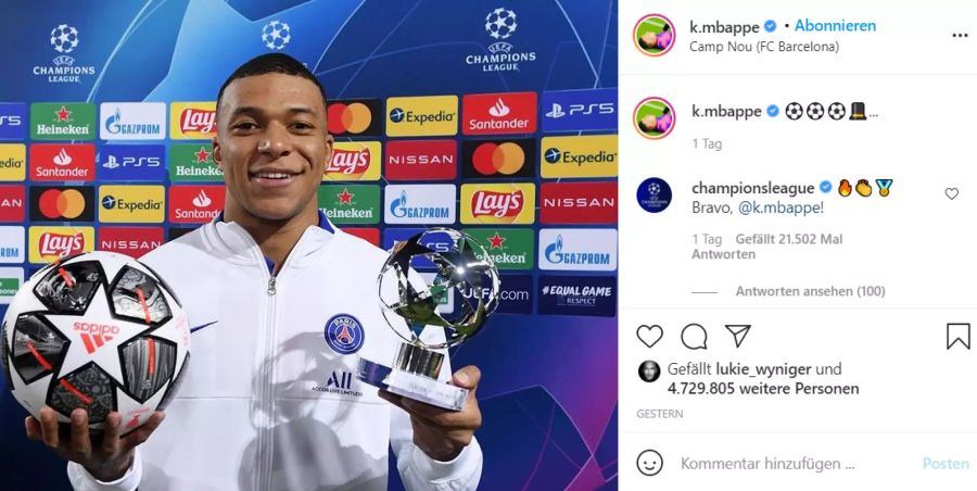 Kylian Mbappé wird zum «Man of the Match» gekürt.