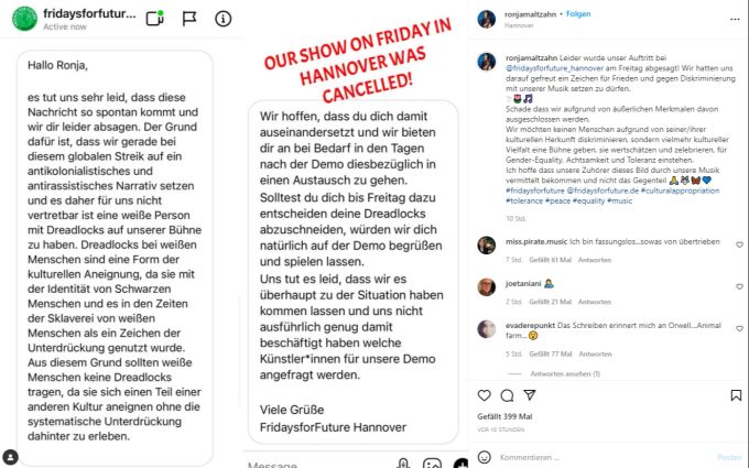 Ronja Maltzahn ist enttäuscht darüber, dass die Klimakids ihr Konzert aufgrund der Dreadlocks-Frisur absagen. klimakids
