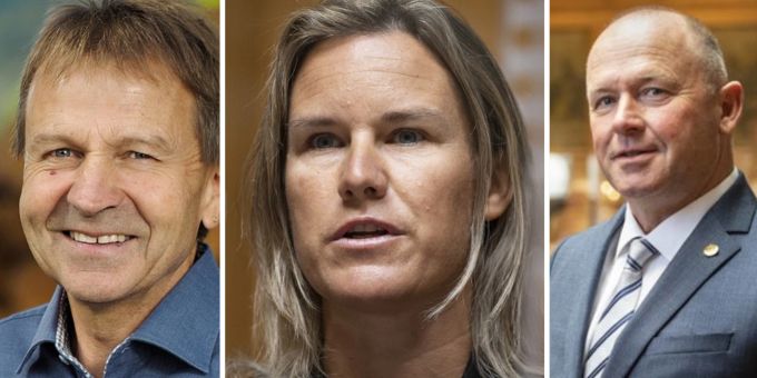 Die Berner SVP-Promis Erich von Siebenthal, Andrea Geissbühler und Andreas Aebi (v.l.) treten aus dem Nationalrat zurück. SVP rücktritt Wahlen 2023