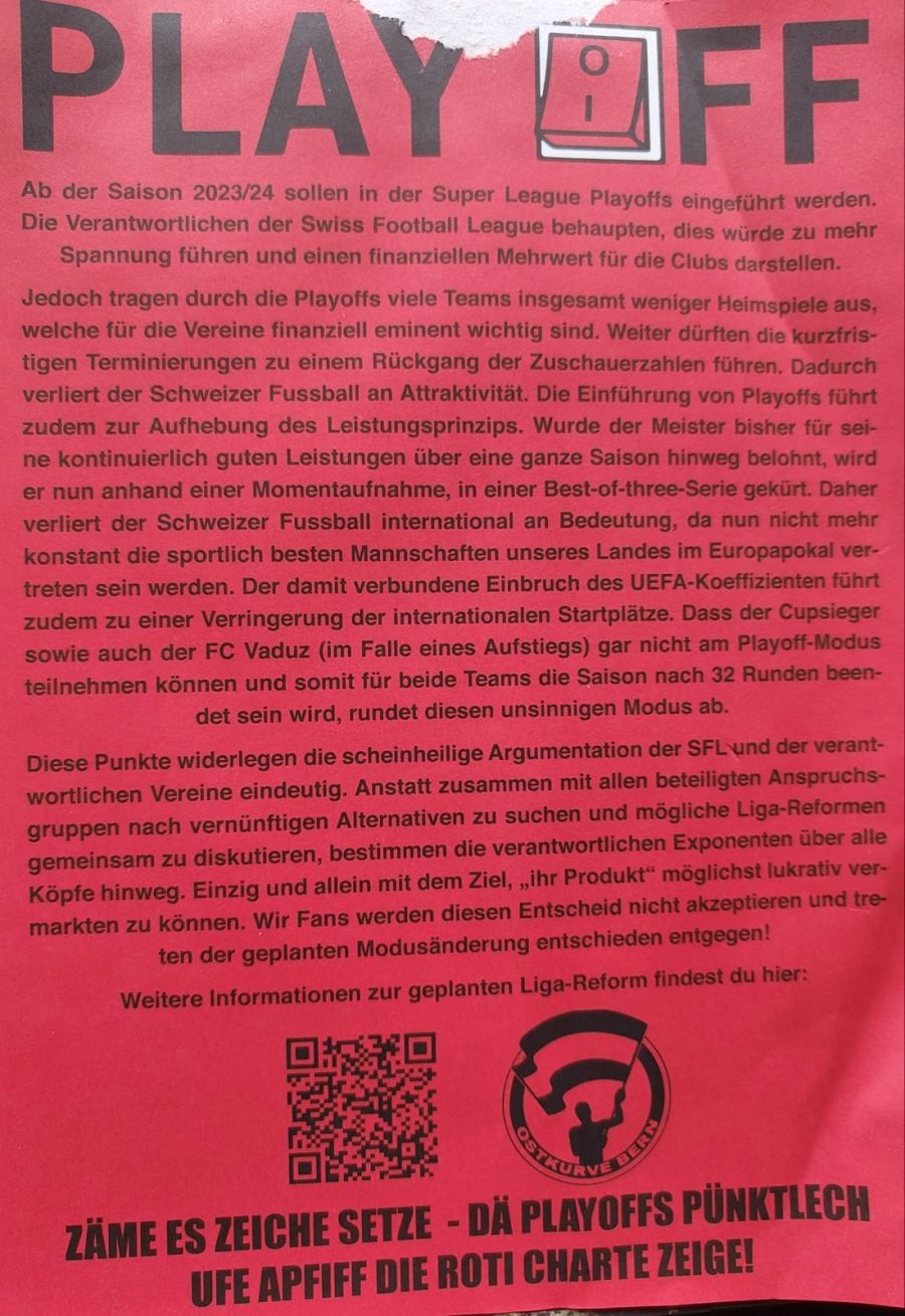 Im Wankdorf verteilte die Fankurve diesen Flyer.