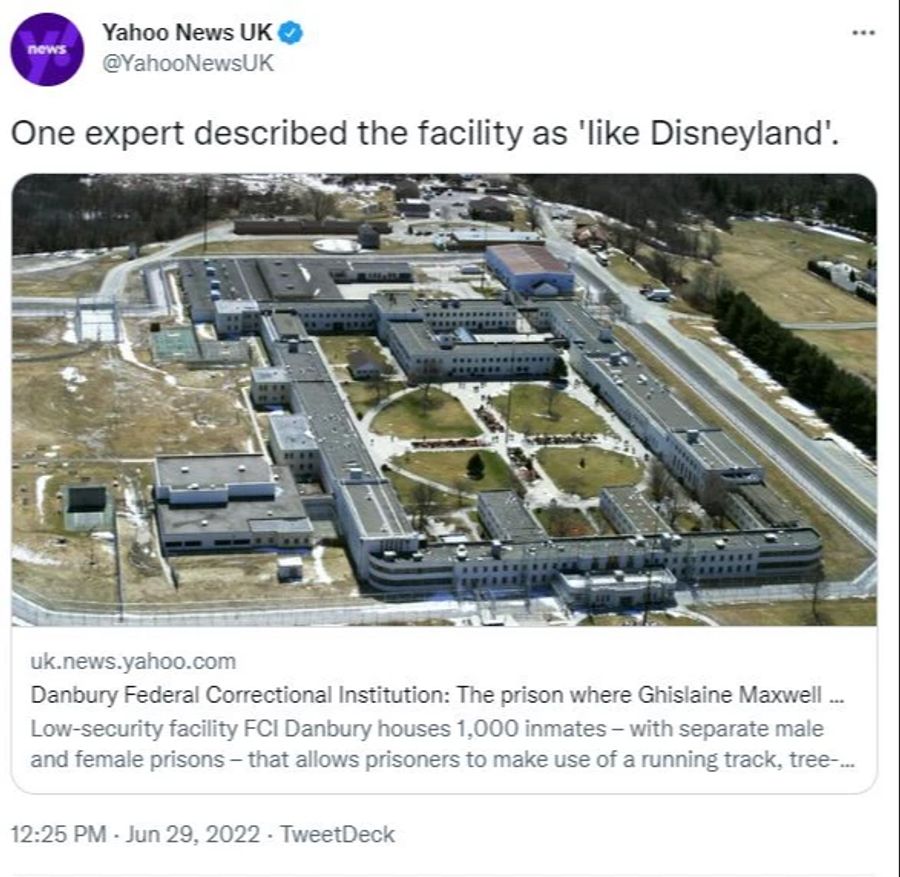 Die Danbury Federal Correctional Institution wird auch als «Disneyland» bezeichnet.