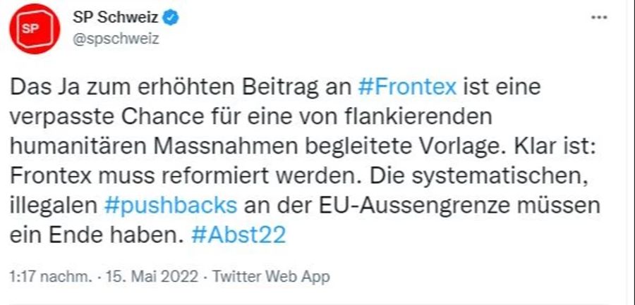 Die SP ist nicht zufrieden mit dem Resultat bei der Frontex-Abstimmung.