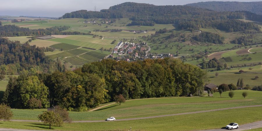 Das Weinbaudorf Wintersingen, gesehen von der Verbindungsstrasse nach Nusshof.