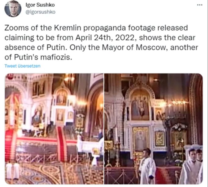 Igor Sushko argumentiert, dass Wladimir Putin gar nicht anwesend war. Wladimir Putin Oster-Messe