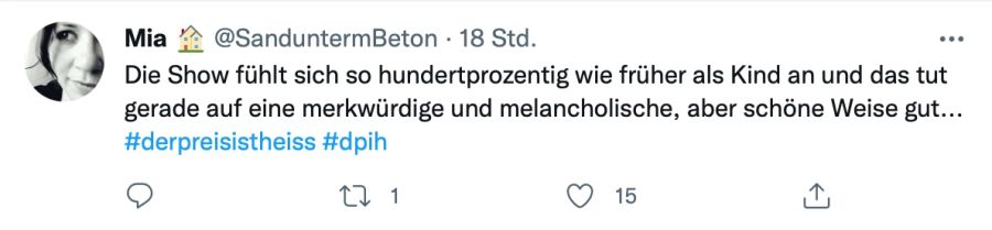Eine weitere Userin komplimentiert die Show.