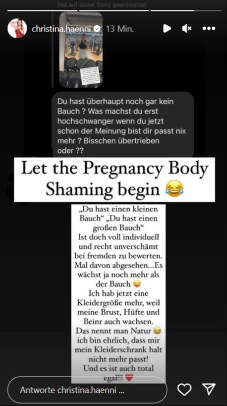 Christina Hänni wehrt sich gegen Schwangerschafts-Body-Shaming.