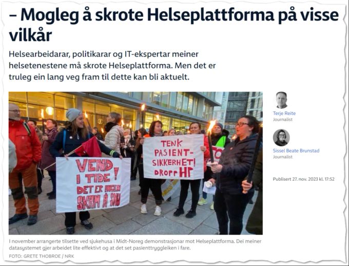 Gefährde die Patientensicherheit: Spitalpersonal fordert bei einem Fackelzug durch Trondheim (NO), dass das IT-System «Epic» wieder abgeschafft werde. Epic Norwegen Patientensicherheit