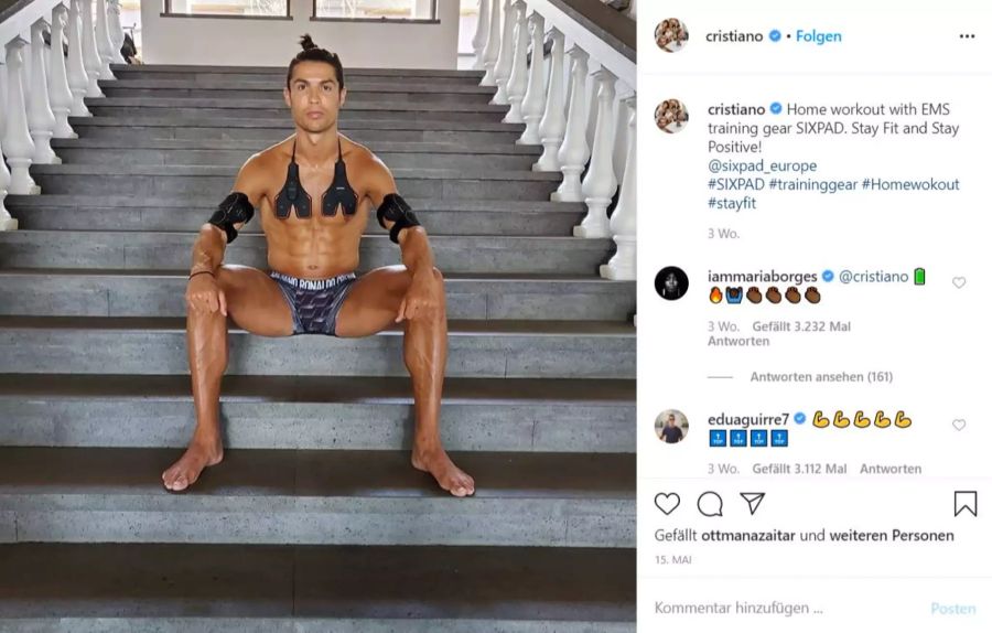 Cristiano Ronaldo präsentiert auf Instagram sein gestähltes Sixpack.