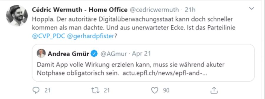 Und auch Nationalrat Cédric Wermuth (SP) will nichts von einem App-Obligatorium wissen.