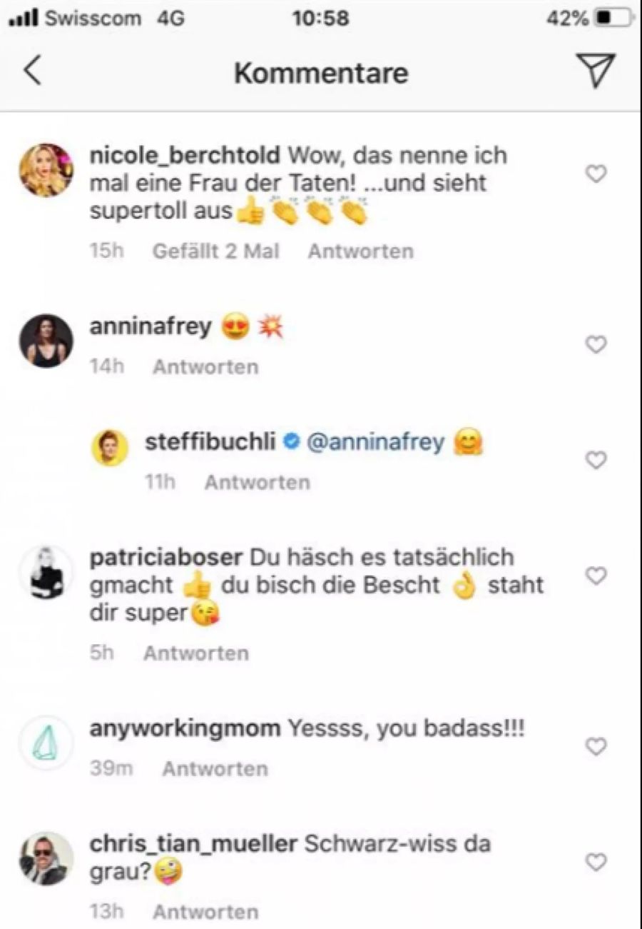 Reaktionen auf den neuen Haarschnitt von Steffi Buchli.