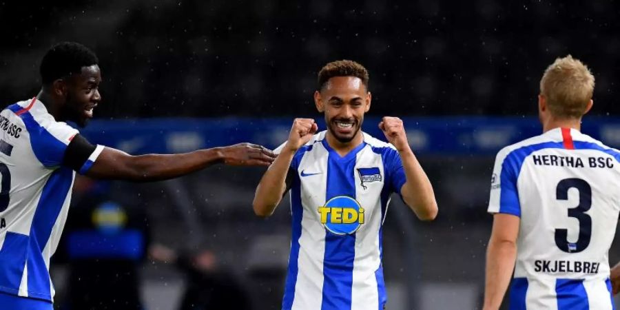 Matheus Cunha (M.) traf erst für Hertha BSC und wurde kurz darauf Vater. Foto: Stuart Franklin/Getty Images Europe/Pool/dpa
