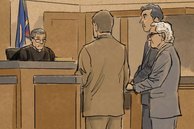 Die Gerichtsskizze zeigt den ehemaligen Polizisten Thomas Lane neben seinem Verteidiger Earl Gray während einer Anhörung vor dem Hennepin County Richter Peter Cahill in Minneapolis. George Floyd Death Investigation