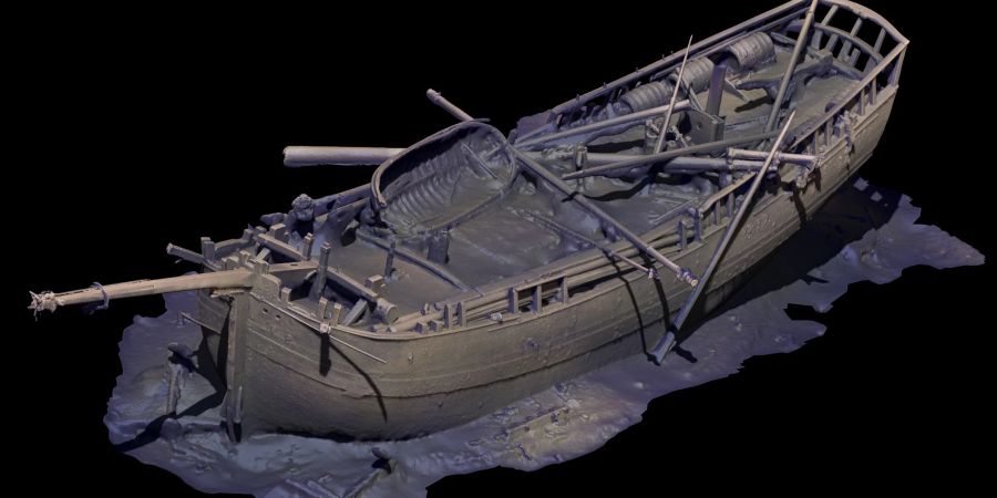 Die Computersimulation zeigt ein Schiffswrack in der Ostsee.
