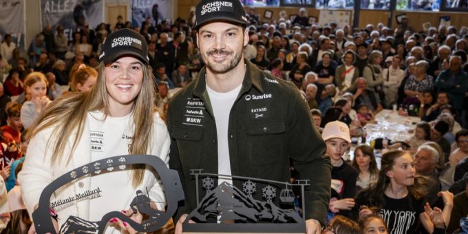 Mélanie und Loïc Meillard beim Empfang in ihrem Heimatdorf Hérémence VS. meillard