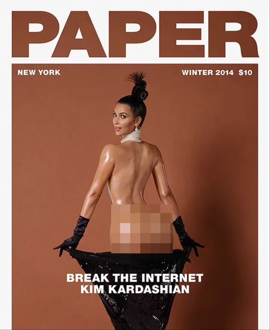 Kanyes Ex-Frau Kim Kardashian posierte 2014 ebenfalls füdliblutt auf einem Zeitschrift-Cover.