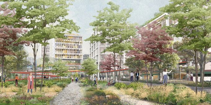 Grün- und Freiflächen sollten dereinst das Uni-Quartier im Dreispitz prägen. (Visualisierung) Dreispitz