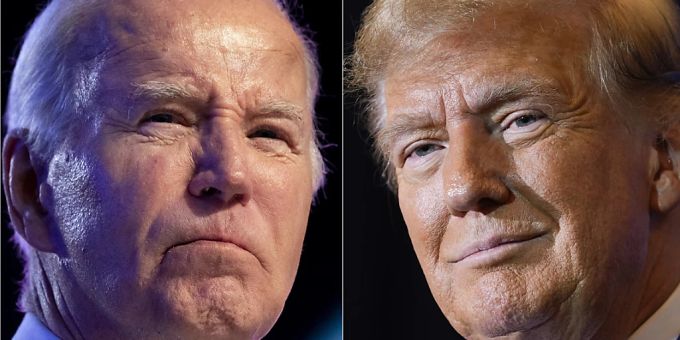 US-Präsident Joe Biden (l.) und Donald Trump, Ex-Präsident der Vereinigtetn Staaten. (Archivbild) ARCHIV - US-Präsident Joe Biden (l.) und Donald Trump, Ex-Präsident der Vereinigtetn Staaten. Foto: AP/dpa
