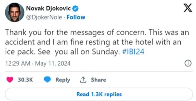 Novak Djokovic meldet sich nach dem Vorfall aus dem Hotel. Novak Djokovic