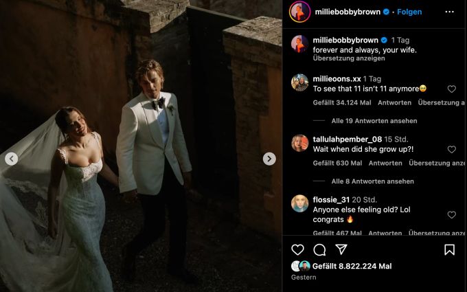 Hoffentlich hält das Eheglück lange. millie bobby brown