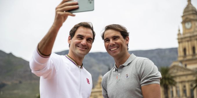 Roger Federer und Rafael Nadal im Februar 2020. Roger Federer Rafael Nadal