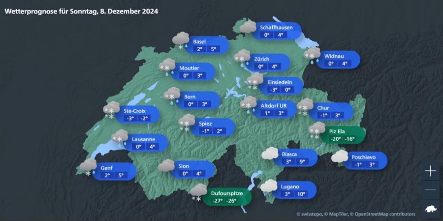 Das Wetter bringt am Sonntag schnee.