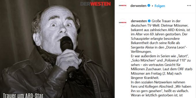 Schauspieler Dietmar Mössmer ist gestorben. gestorben
