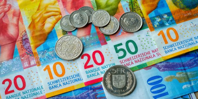 Geldscheine Franken Münzen bunt
