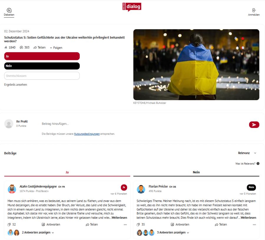 Stattdessen kann man jetzt bei der SRG-Plattform «Dialog» kommentieren – und das auf fünf Sprachen.