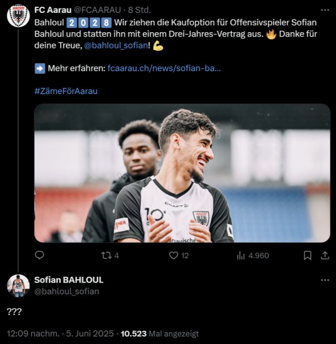 Sofian Bahloul scheint mit seiner Verpflichtung nicht zufrieden. FC Aarau