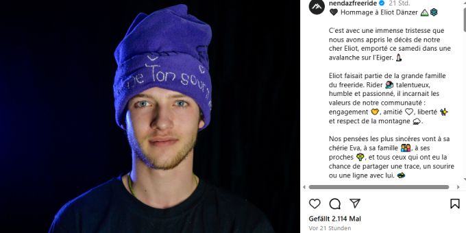 Eliot Dänzer kommt mit nur 22 Jahren in einer Lawine ums Leben. Eliot Dänzer