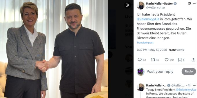 Karin Keller-Sutter hat in Rom den ukrainischen Präsidenten Wolodymyr Selenskyj getroffen. Karin Keller-Sutter