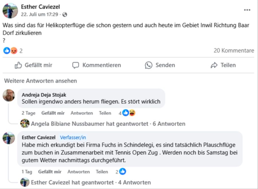 Helikopter Plauschflüge Zug Lärmbelästigung