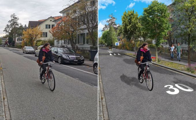Visualisierungen des Initiative-Komitees zeigen, wie sich das Stadtbild von Winterthur bei einem Ja verändern könnte. Stadtklima-Initiativen Visualisierungen