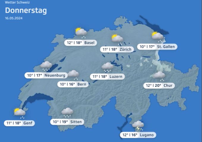 So wird das Wetter voraussichtlich am Donnerstag. Wetter