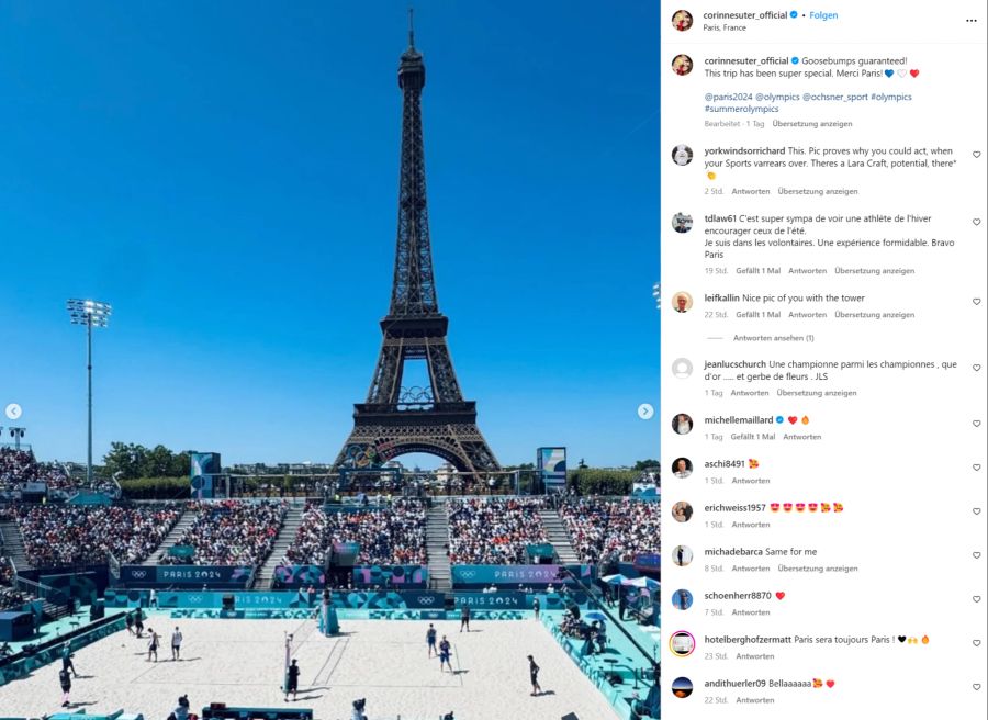 Auch auf der Tribüne der Beachvolleyball-Arena ist Corinne Suter anzutreffen.