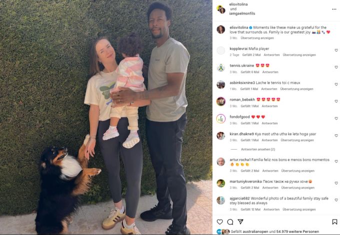 Gaël Monfils mit Ehefrau Elina und Töchterchen Skäi. Gaël Monfils