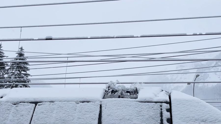 ... und der Schnee spickt vom Stromabnehmer.