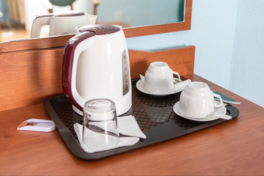 Wasserkocher, Kaffee, Tee, Glas