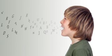 Junge Buchstaben Sprache Kommunikation