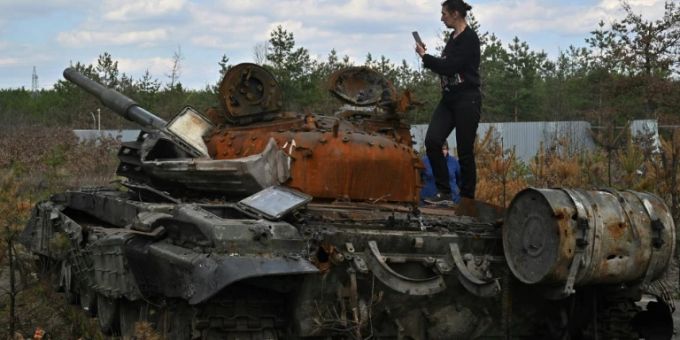 Zerstörter Panzer in Ukraine Zerstörter Panzer in Ukraine