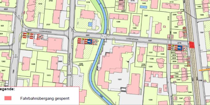 Belagsersatz beim Bahnübergang Lindenstrasse, Bahnübergangssperrung vom 10. - 13. Mai 2022. Belagsersatz