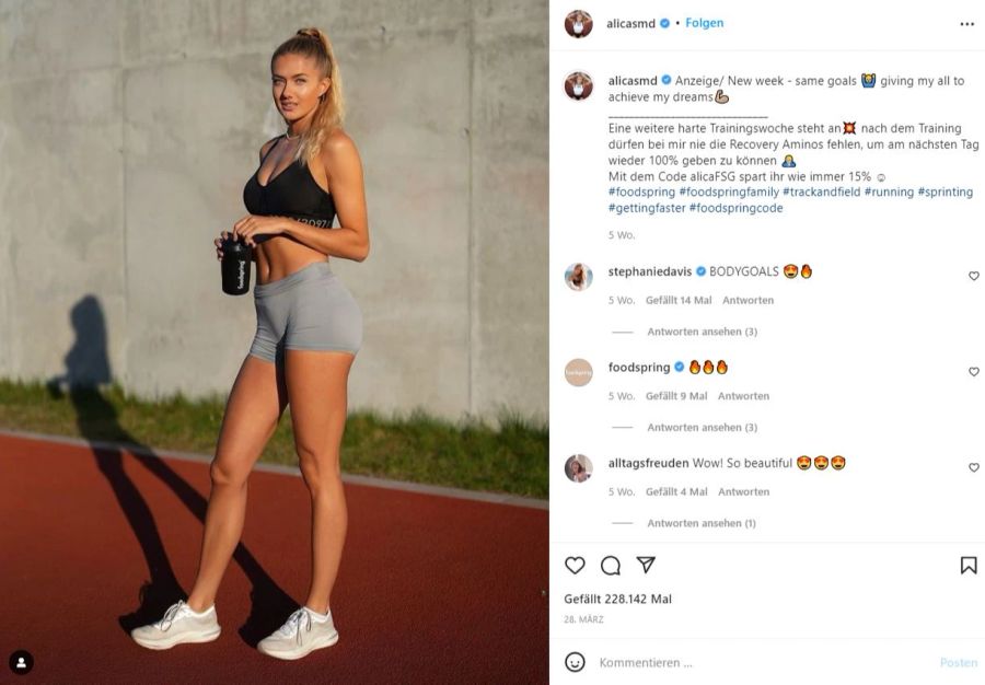 Die 400-Meter-Läuferin hat auf Instagram 2,8 Millionen Fans.