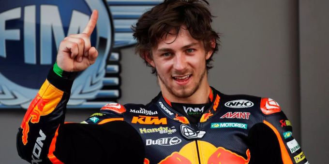 Der australische Moto2-Fahrer Remy Gardner jubelt. Remy Gardner